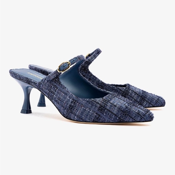 Elegant Blue Tweed Women's Heels - Picture 3 of 4